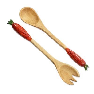 'Cute Carrots' (pair) - Handcrafted Wood Serving Utensils