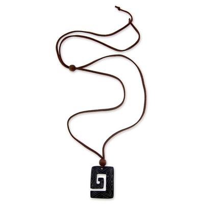 Bone pendant necklace, 'Labyrinth Star'