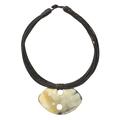 Horn and leather necklace, 'Kibsa' - Leather and Horn Pendant Necklace