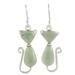 Cats of Love in Light Green,'Jade Cat Dangle Earrings in Light Green from Guatemala'