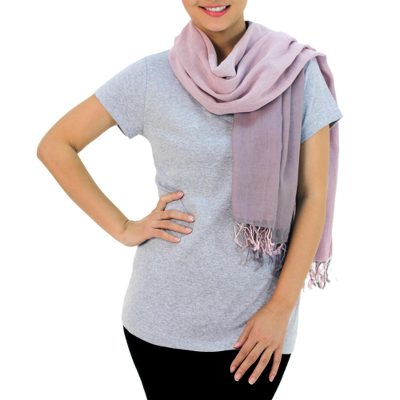 Cotton reversible scarf, 'Grey Pink Duet'