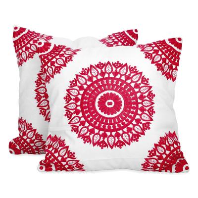 Hot Pink Mandalas,'Indian Pink Square Cotton Cushion Covers (Pair)'