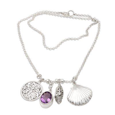 Ocean Trip,'Amethyst and Sterling Silver Shell-Motif Pendant Necklace'