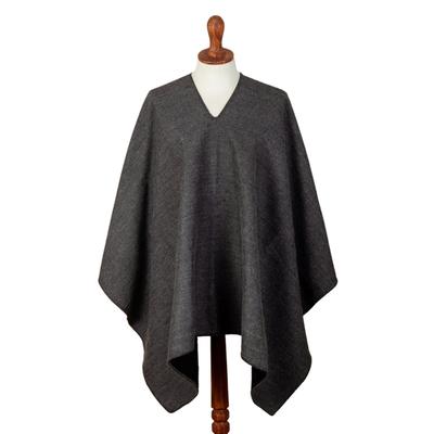 Andean Sides,'Peruvian Alpaca Blend Reversible Poncho in Pewter and Coal'