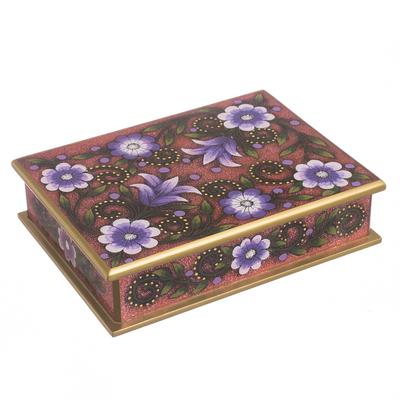 'Purple and Pink Reverse-Painted Glass Decorative Box'