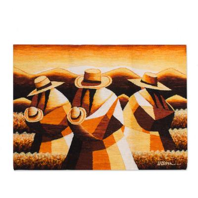 Sunset in the Andean Country,'Handwoven Wool Tapestry of Andean Workers from Peru'