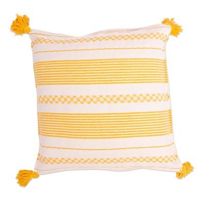 Millenary Marigold,'White and Yellow Hand Loomed Cushion Cover'