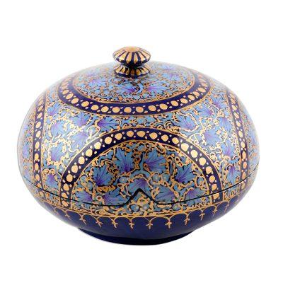Kashmir Indigo,'Hand Painted Papier Mache Decorative Round Box'