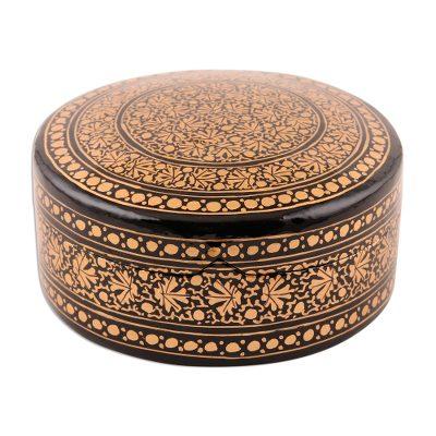 Kashmir Luxury,'Velvet-Lined Black and Gold Decorative Box'