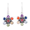 Floral Balance,'Colorful Multi-Gemstone Floral Chakra Dangle Earrings'