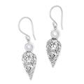 Jepun Blades,'Floral Cultured Pearl Dangle Earrings Crafted in Bali'