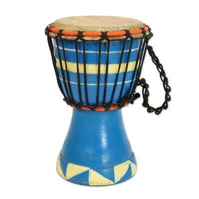 Triangle Beat,'Artisan Crafted Authentic African Mini Djembe Drum in Blue'