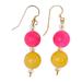 Chic Cosmos,'Fuchsia and Yellow Agate Dangle Earrings with Glass Beads'
