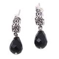 Balinese Night,'Modern Balinese Dangle Earrings with Faceted Black Onyx'