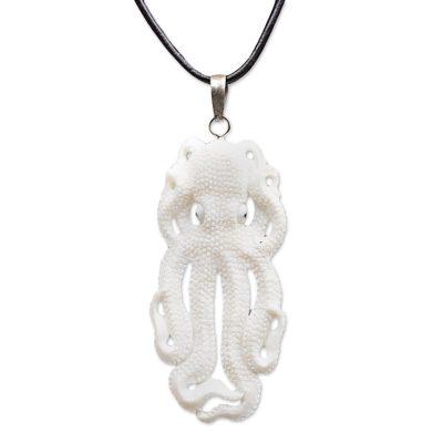 Great Octopus,'Handcarved Bone Octopus Pendant Necklace made in Indonesia'