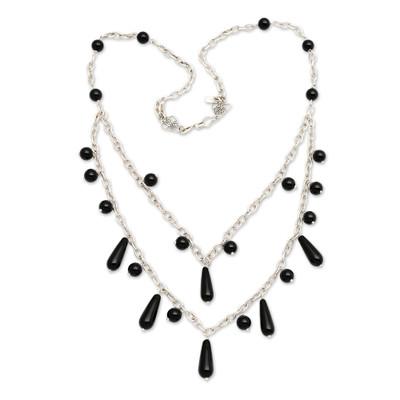 Sophisticated Princess,'Onyx and Sterling Silver Pendant Necklace from Indonesia'
