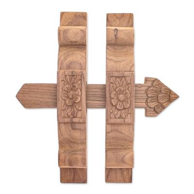 'Floral Teak Wood Door Latch Hand-Carved in Thailand'