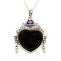 Love Like Midnight,'Amethyst Cultured Pearl Silver Black Bone Heart Necklace'