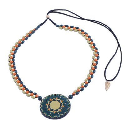 Bright Essence,'Hand Painted Indian Ceramic Beaded Necklace in Green'