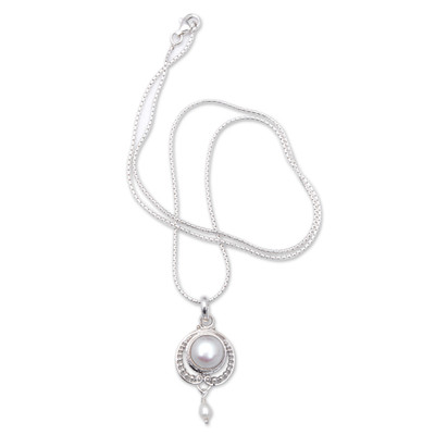 Virtuous Ocean,'Classic Sterling Silver Pendant Necklace with Pearls'