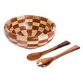 Guatemala Checkerboard,'Checkerboard Pieced Tropical Wood Salad Bowl and Spoons'