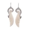 Ready to Fly,'Sterling Silver and Bone Wing Dangle Earrings from Bali'