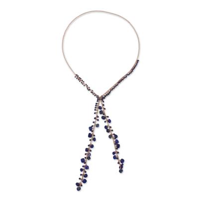 Lovely Night,'Handcrafted Lapis Lazuli Bead and Copper Lariat Necklace'