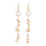 Pink Sea,'Gold-Plated Cultured Pearl and Chalcedony Dangle Earrings'