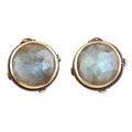 '18k Gold-Accented Button Earrings with Labradorite Stones'