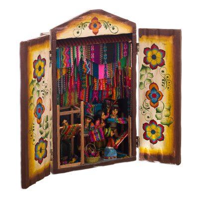 Busy Textile Market,'Handcrafted Andean Textile Market Retablo Diorama'