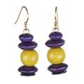 Stacks of Pebbles,'Yellow and Purple Sese Wood Pebbles Beaded Dangle Earrings'