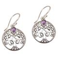 Banyan Beauty,'Balinese Amethyst and Sterling Silver Tree Dangle Earrings'