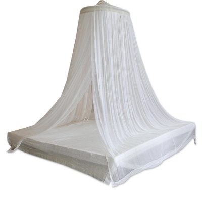 Ethereal Dream,'Handmade White Cotton Bed Canopy with Bamboo Ring'