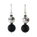 Night Lotus,'Artisan Handmade Onyx Hematite 925 Sterling Silver Earrings'