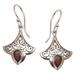 Crimson Crown,'Balinese Garnet and Sterling Silver Dangle Earrings'