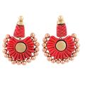 'Red and Gold Hand-Painted Flower Ceramic Dangle Earrings'