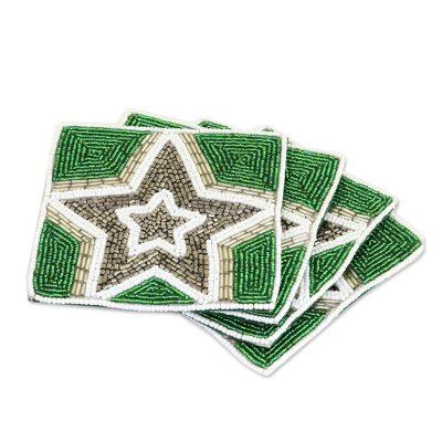 Dazzling Star,'Glass Beaded Coasters with Star Mot...