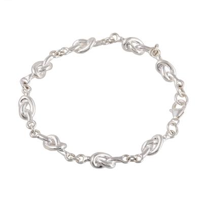 Glistening Knots,'Knot Pattern Sterling Silver Link Bracelet from India'