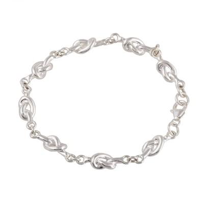 Glistening Knots,'Knot Pattern Sterling Silver Link Bracelet from India'