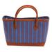 Lurik Stripes,'Striped Batik Leather Accent Cotton Tote Bag from Bali'