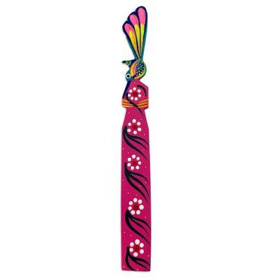 'Handmade Floral Bird-Themed Copal Wood Bookmark from Mexico'