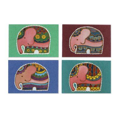 Friendly Elephants,'Four Cotton and Paper Elephant Greeting Cards from Thailand'