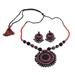 Sunflower Majesty,'Handcrafted Floral Ceramic Jewelry Set from India'