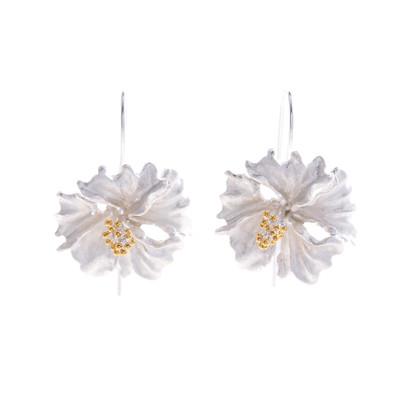 Come Kiss Me,'Hand Made Gold-Accented Drop Earrings with Floral Motif'