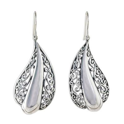 Leafy Grandeur,'Handcrafted Sterling Silver Dangle Earrings from Thailand'