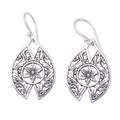 Charming Shields,'Balinese Sterling Silver Dangle Earrings with Floral Motif'