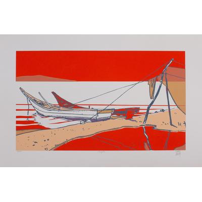 Chapala,'Bold Red-Orange Silkscreen Print of Mexico's Lake Chapala'