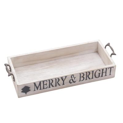 Merry and Bright,'Inspirational Wood Decorative Tray with Handles from Java'