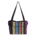 Island Traveler,'Colorful Vertical Stripes on Black Handwoven Cotton Tote Bag'