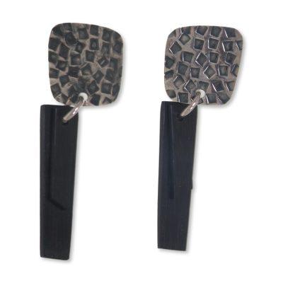 Black Dawn,'Handcrafted Sterling Silver and Black Horn Earrings'